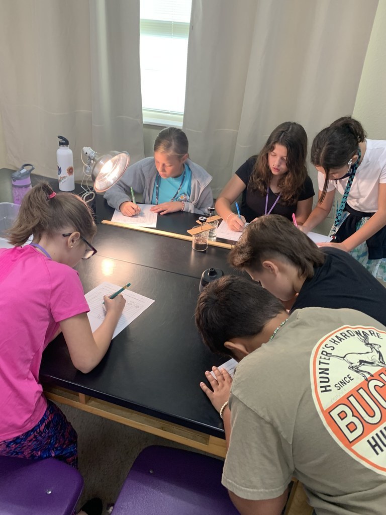 Mrs. Huntress students are in the first science lab of the year.