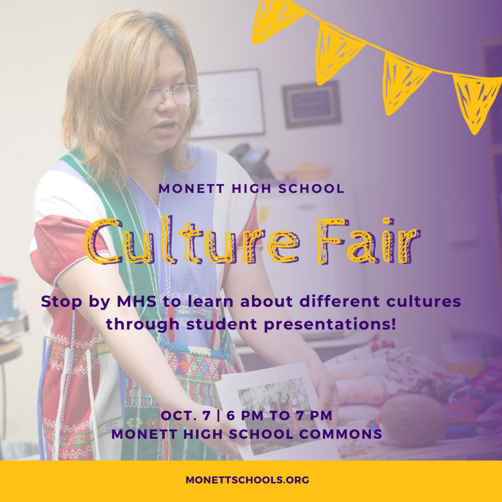 Culture Fair is on October 7 from 6-7 PM.