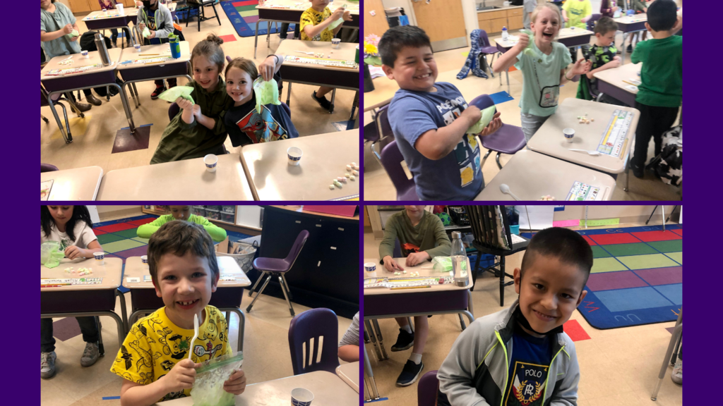 Green, green, green! MES students celebrated the month of March by making green pudding as their class experiment! 