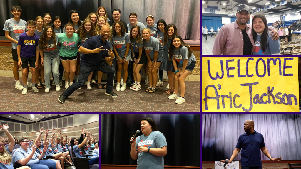 Back in November 2021, Abby Apostol and MHS STUCO won the opportunity at the Student Council Southwest District meeting to bring A'ric Jackson to speak to our students for FREE!   A'ric Jackson is a youth motivational speaker. "His mission is to Teach, Inspire, and Encourage all those who hear him, and to take the challenge of helping others pursue their goals and dreams." Thank you, A'ric Jackson - The Dream Achiever, for coming to Monett to speak to our students! 